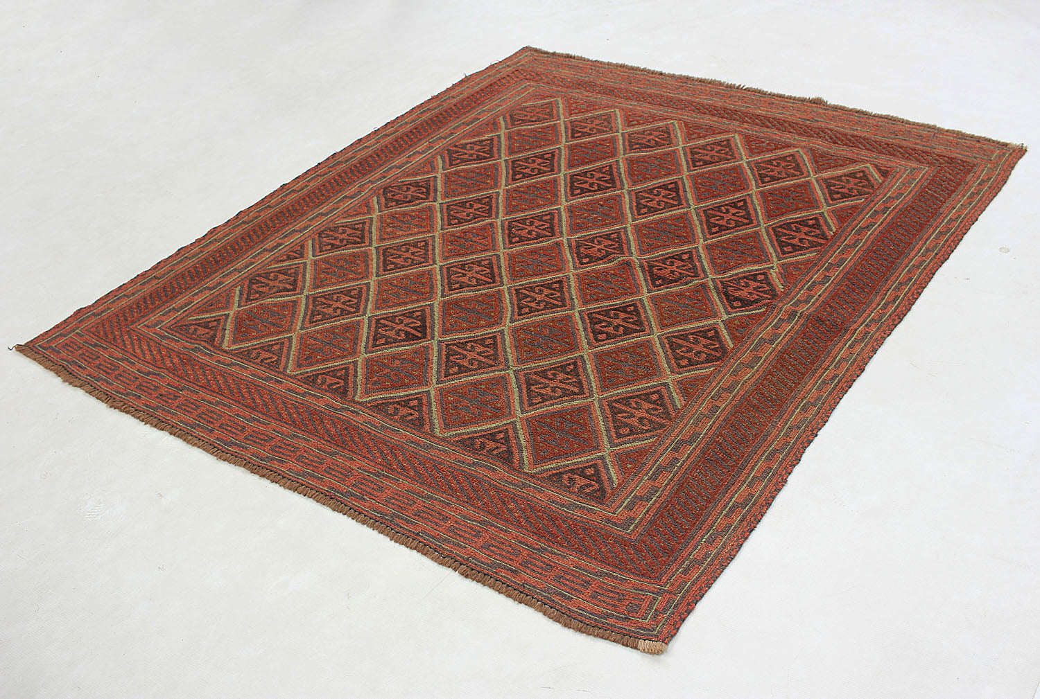 Brown Handmade Mashwani Afghan Rug Rectangular