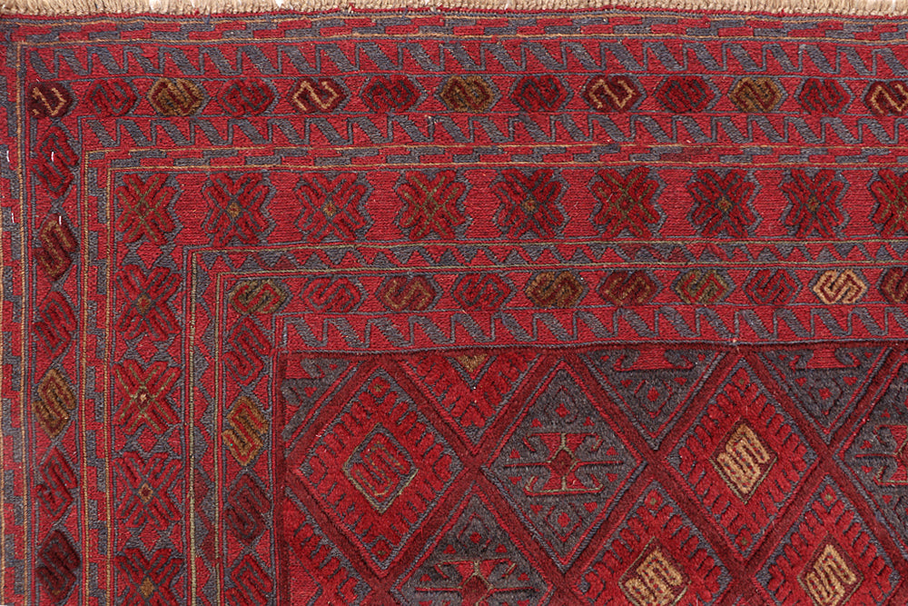 Red Handmade Mashwani Afghan Rug Rectangular