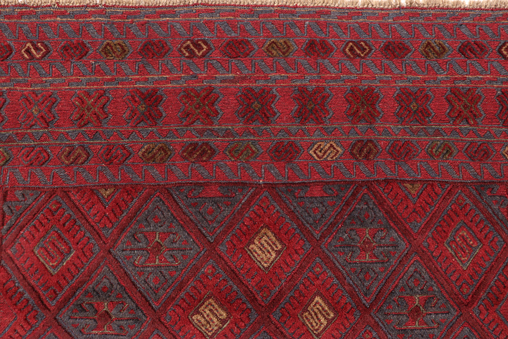 Red Handmade Mashwani Afghan Rug Rectangular