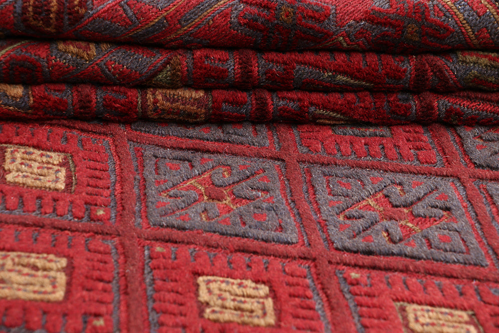Red Handmade Mashwani Afghan Rug Rectangular