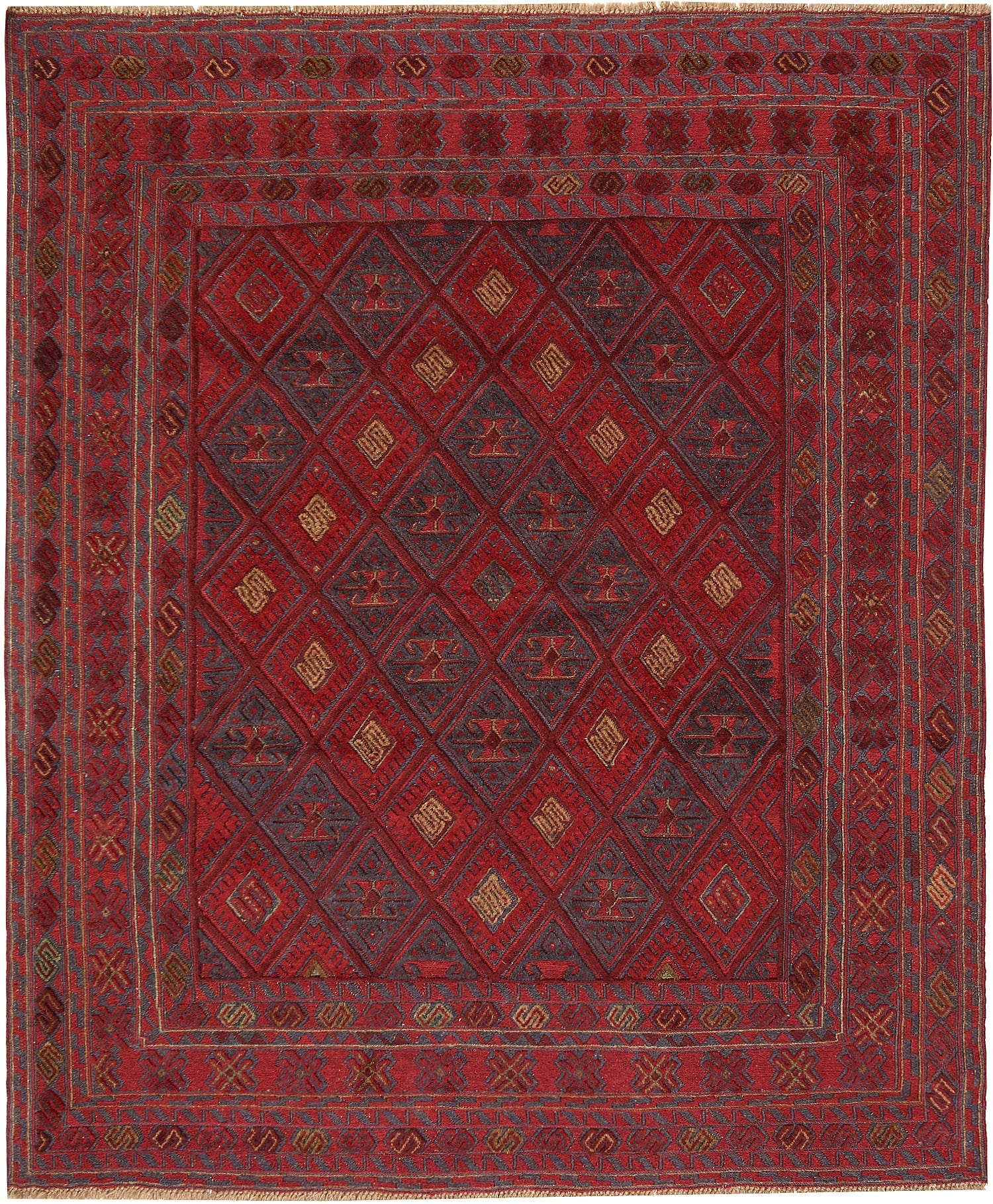 Red Handmade Mashwani Afghan Rug Rectangular