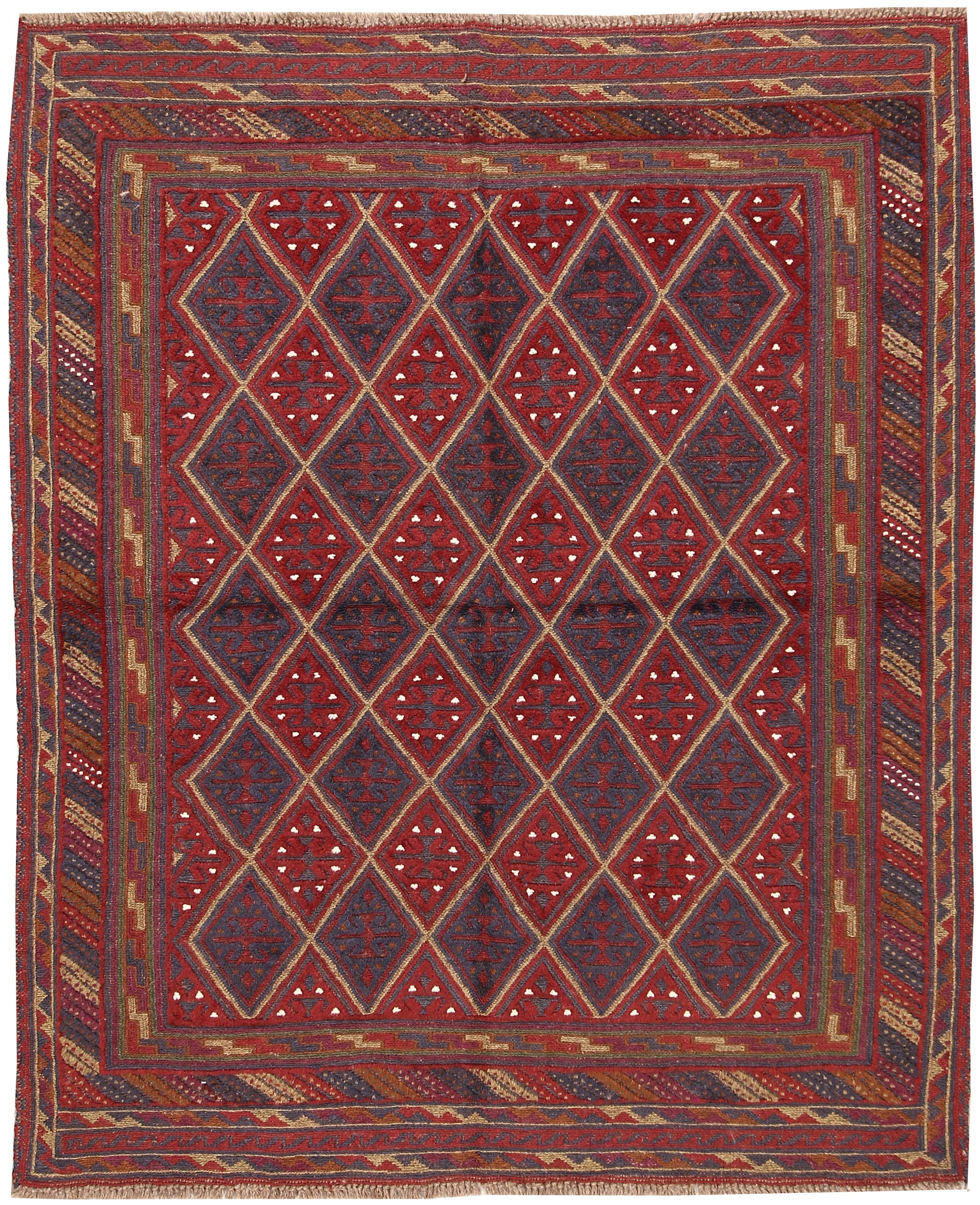 Red Handmade Mashwani Afghan Rug Rectangular