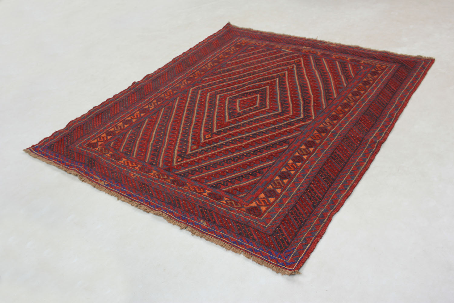 Red Handmade Mashwani Afghan Rug Rectangular