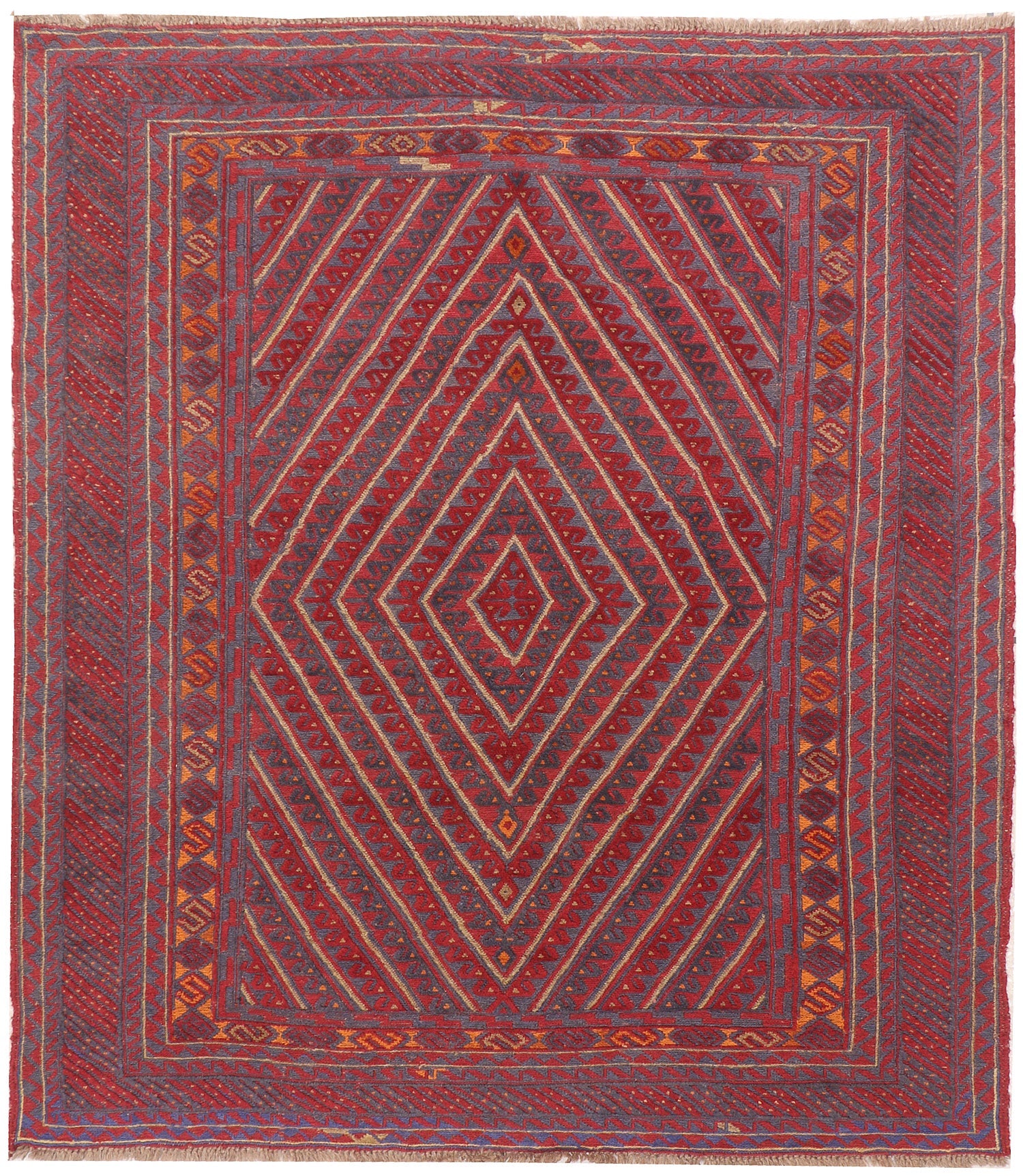 Red Handmade Mashwani Afghan Rug Rectangular