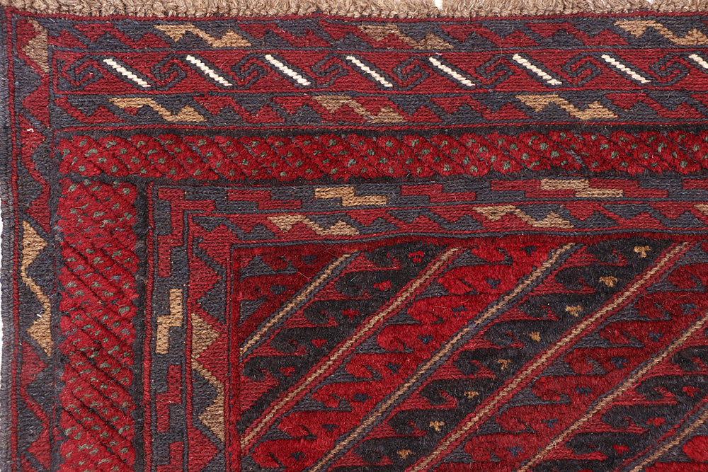 4' 6" x 6' 6 Red Handmade Mashwani Afghan Rug Rectangular