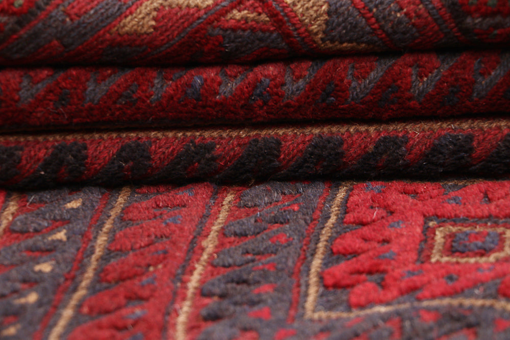 4' 6" x 6' 6 Red Handmade Mashwani Afghan Rug Rectangular