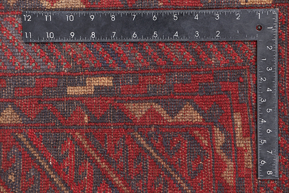 4' 6" x 6' 6 Red Handmade Mashwani Afghan Rug Rectangular