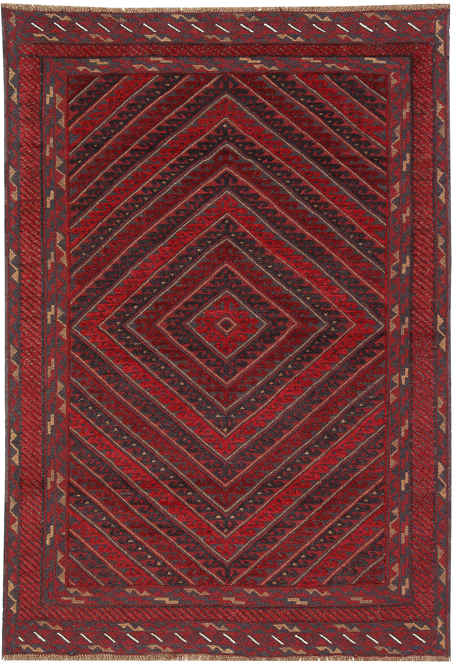 4' 6" x 6' 6 Red Handmade Mashwani Afghan Rug Rectangular