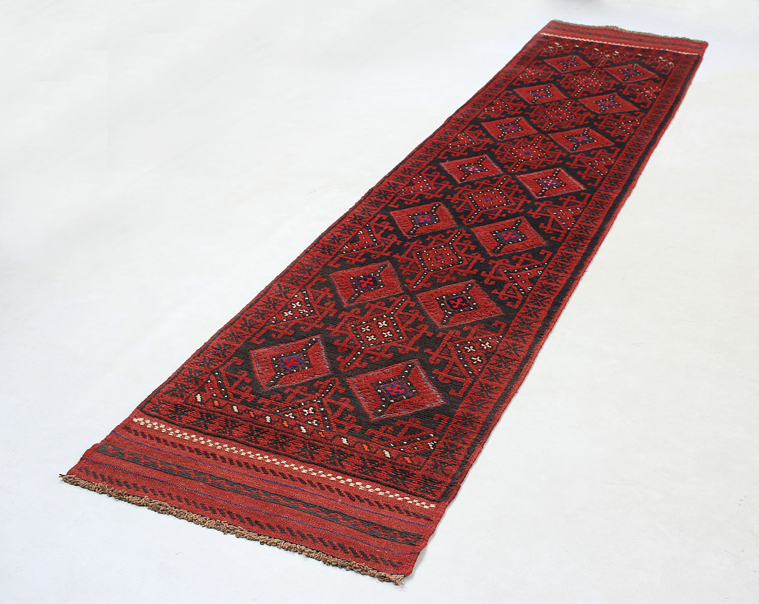 10' 6" X 2' 6" Red Handmade Mashwani Afghan Rug Runner