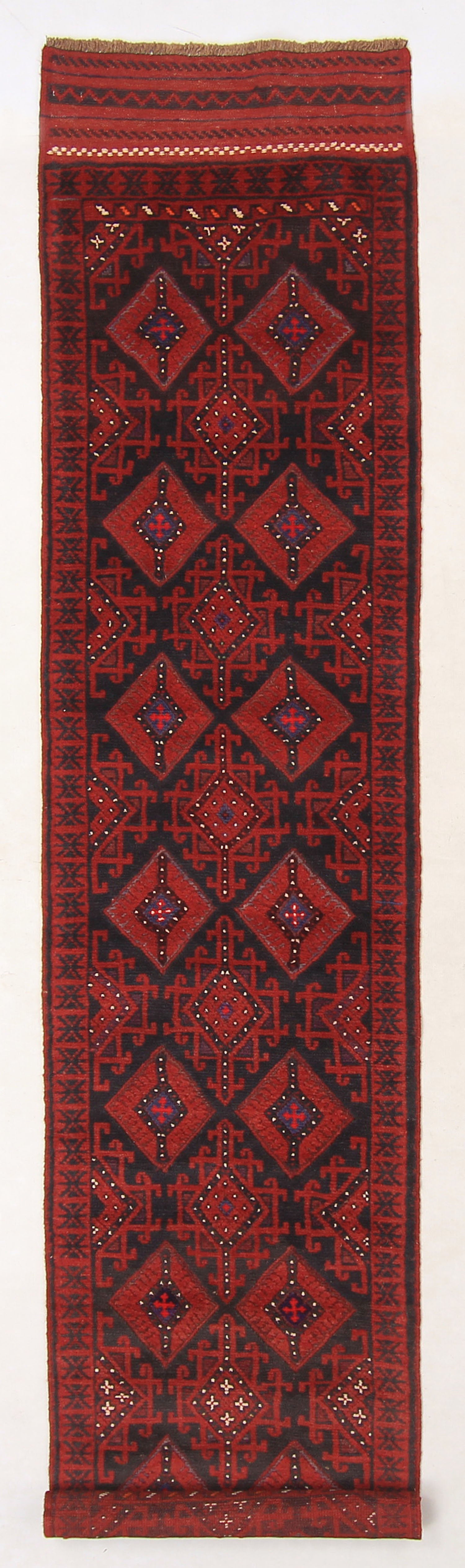 10' 6" X 2' 6" Red Handmade Mashwani Afghan Rug Runner