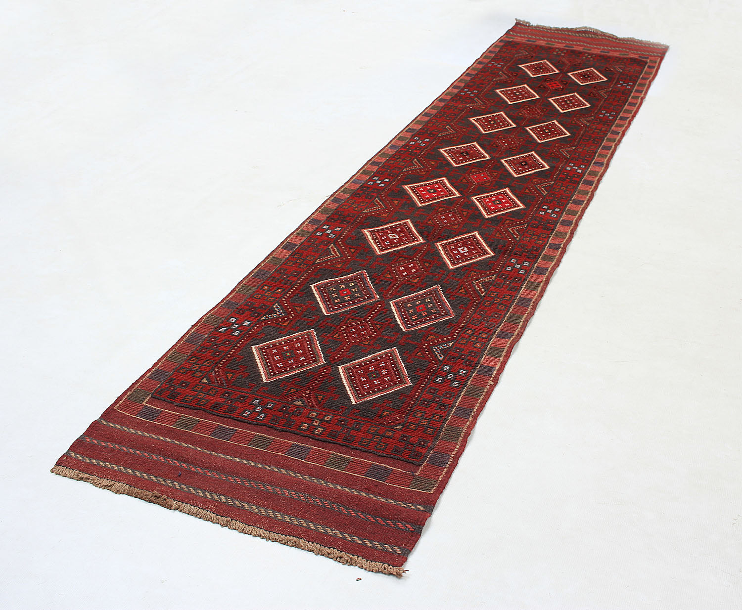 10' 6" X 2' 6" Red Handmade Mashwani Afghan Rug Runner