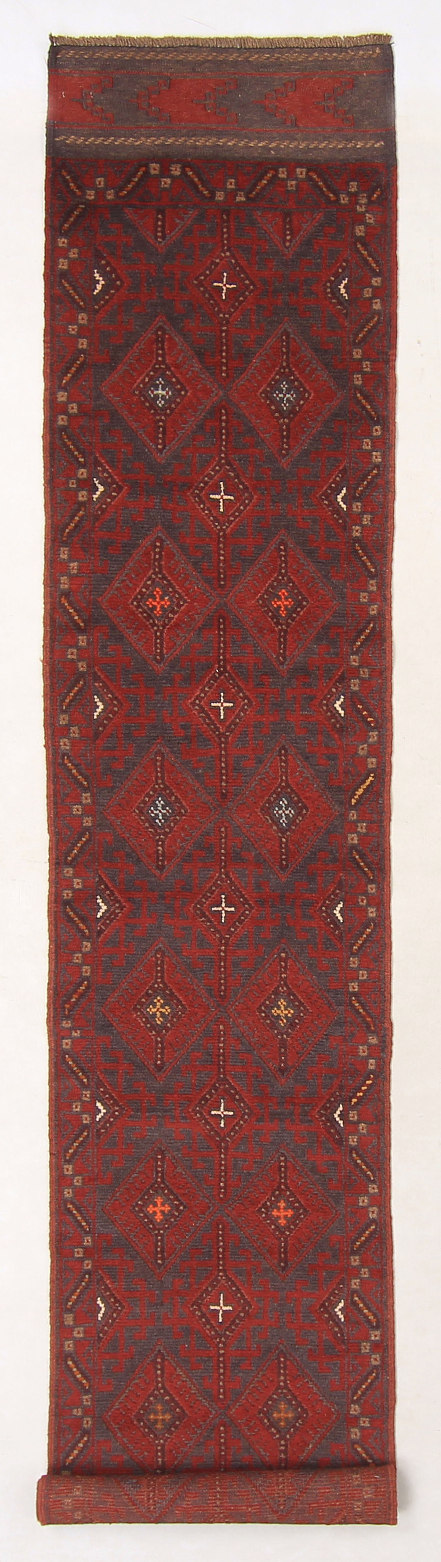 10' 6" X 2' 6" Red Handmade Mashwani Afghan Rug Runner