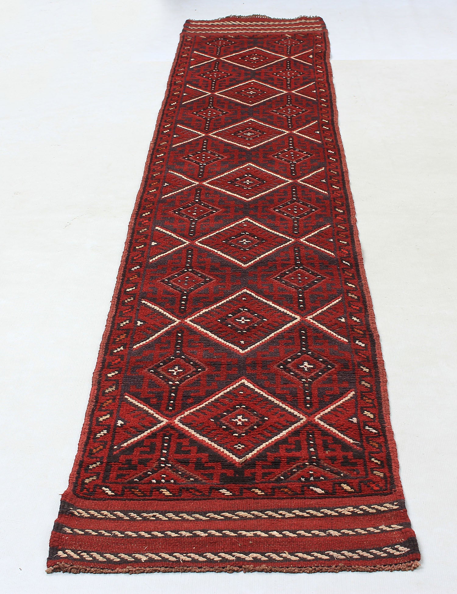 10' 6" X 2' 6" Red Handmade Mashwani Afghan Rug Runner