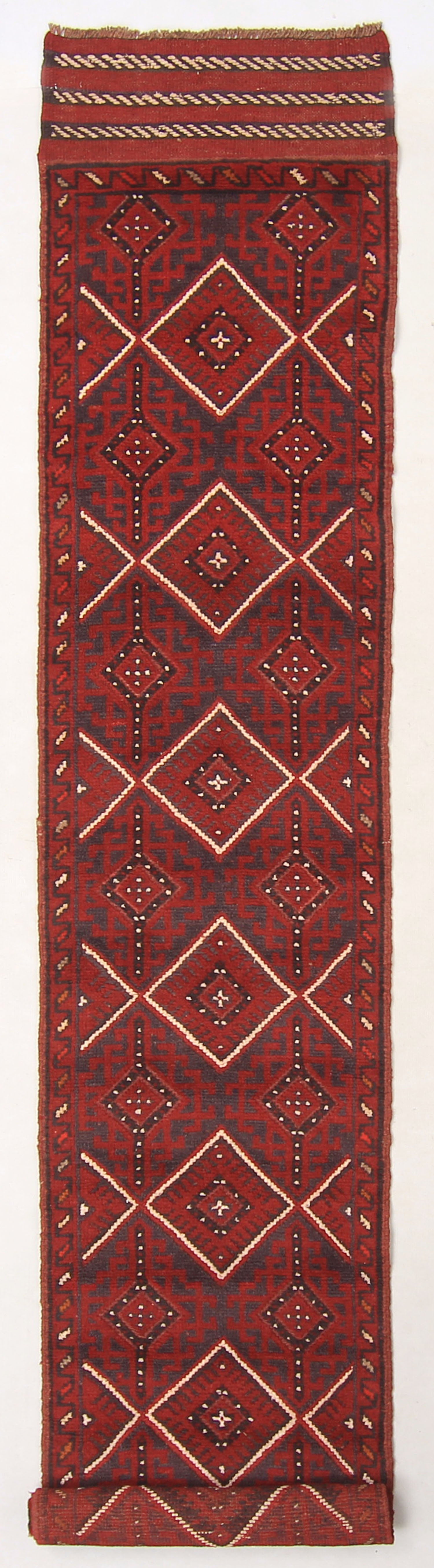10' 6" X 2' 6" Red Handmade Mashwani Afghan Rug Runner