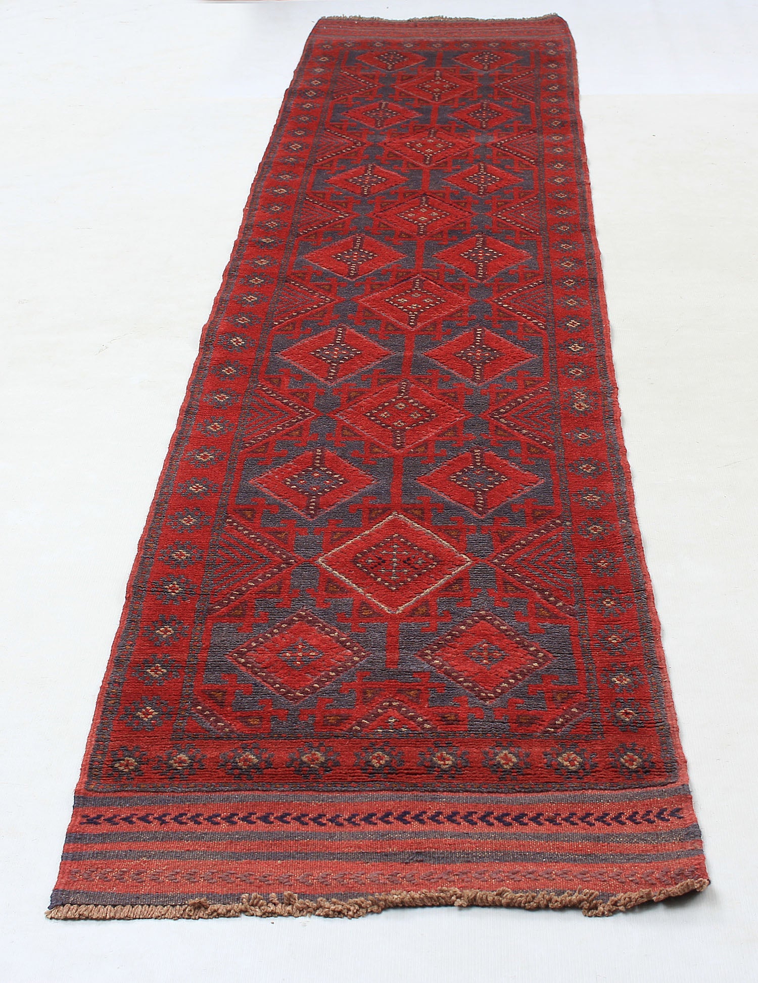 10' 6" X 2' 6" Red Handmade Mashwani Afghan Rug Runner
