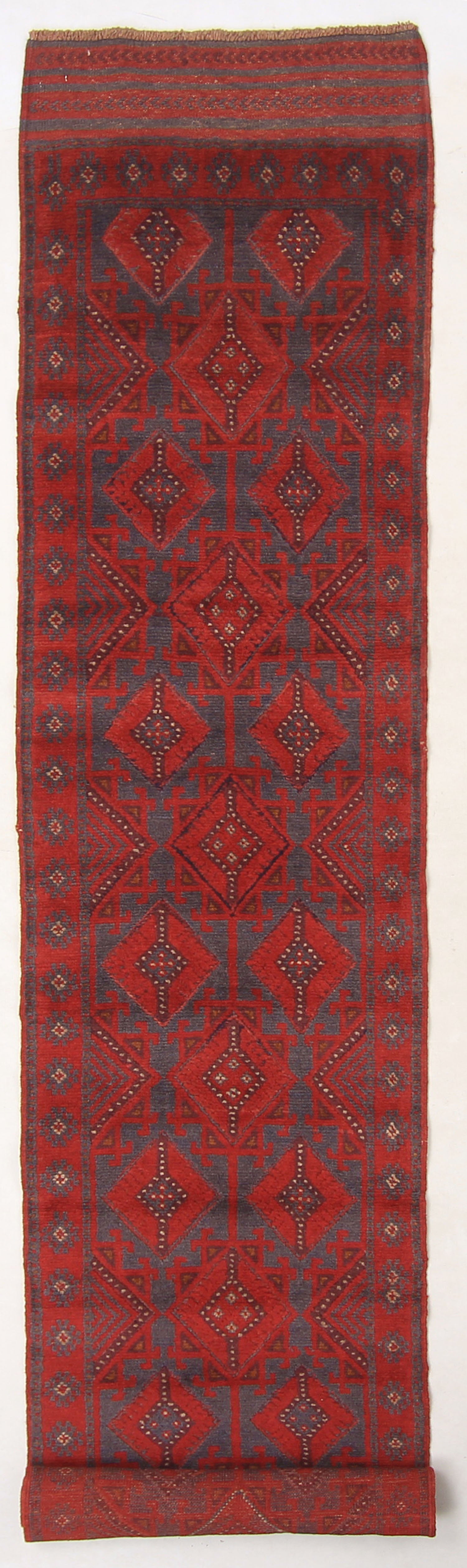 10' 6" X 2' 6" Red Handmade Mashwani Afghan Rug Runner