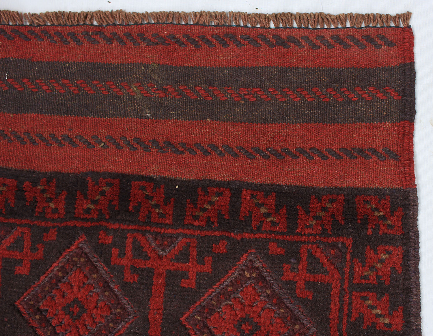 10' 6" X 2' 6" Red Handmade Mashwani Afghan Rug Runner