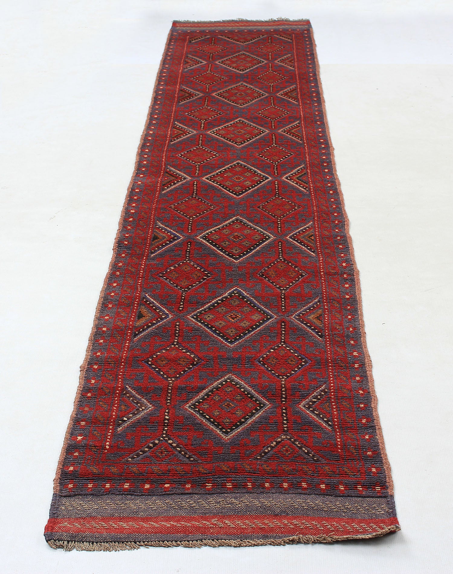 10' 6" X 2' 6" Red Handmade Mashwani Afghan Rug Runner
