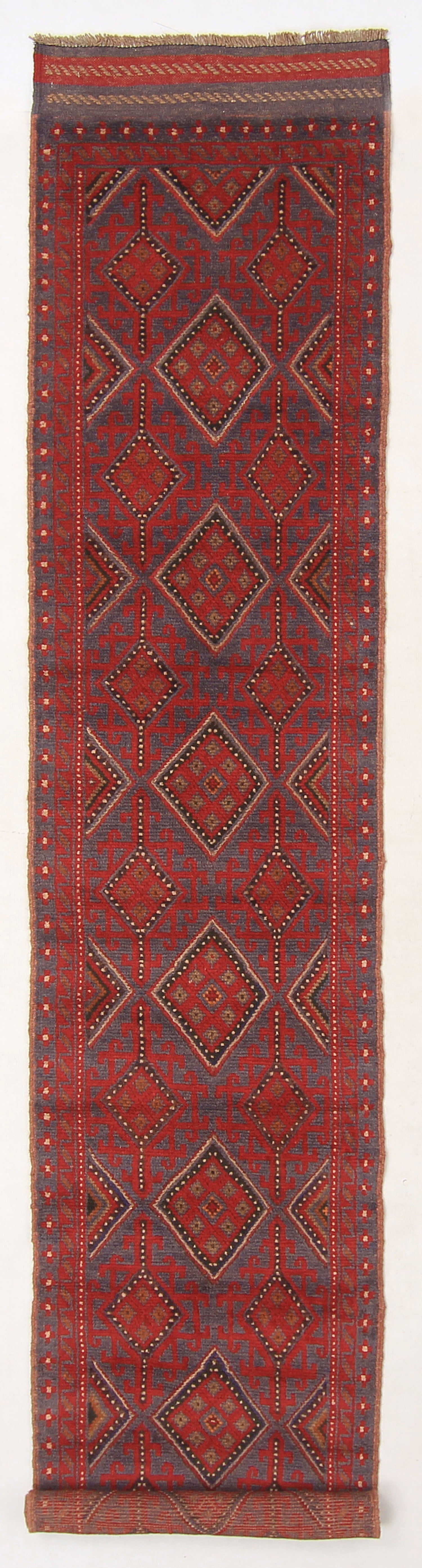 10' 6" X 2' 6" Red Handmade Mashwani Afghan Rug Runner