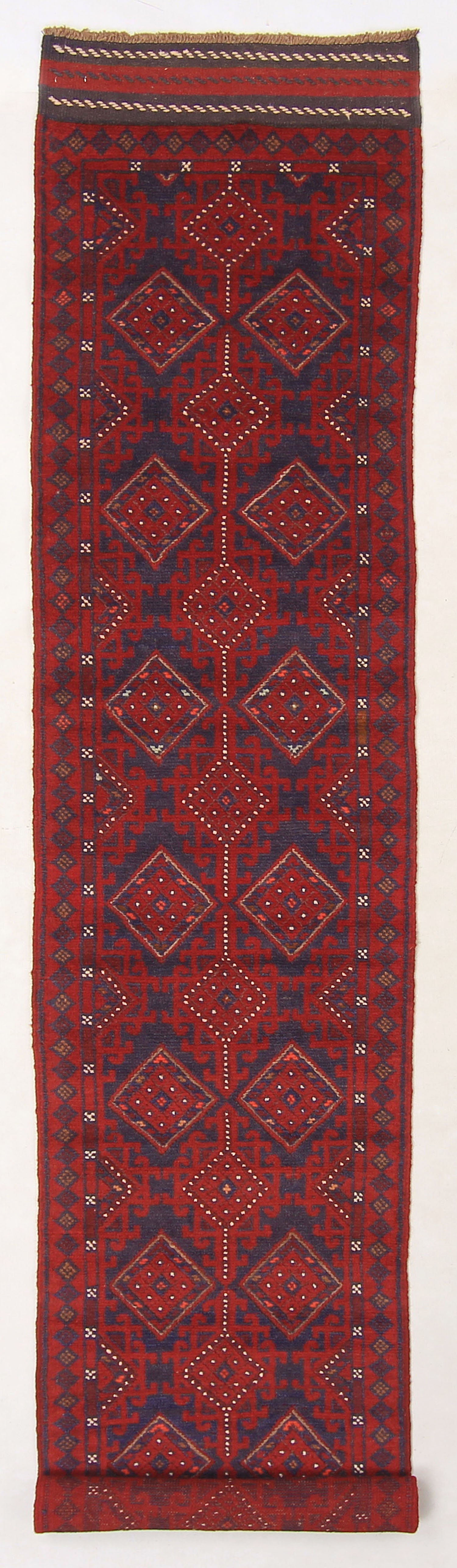 10' 6" X 2' 6" Red Handmade Mashwani Afghan Rug Runner