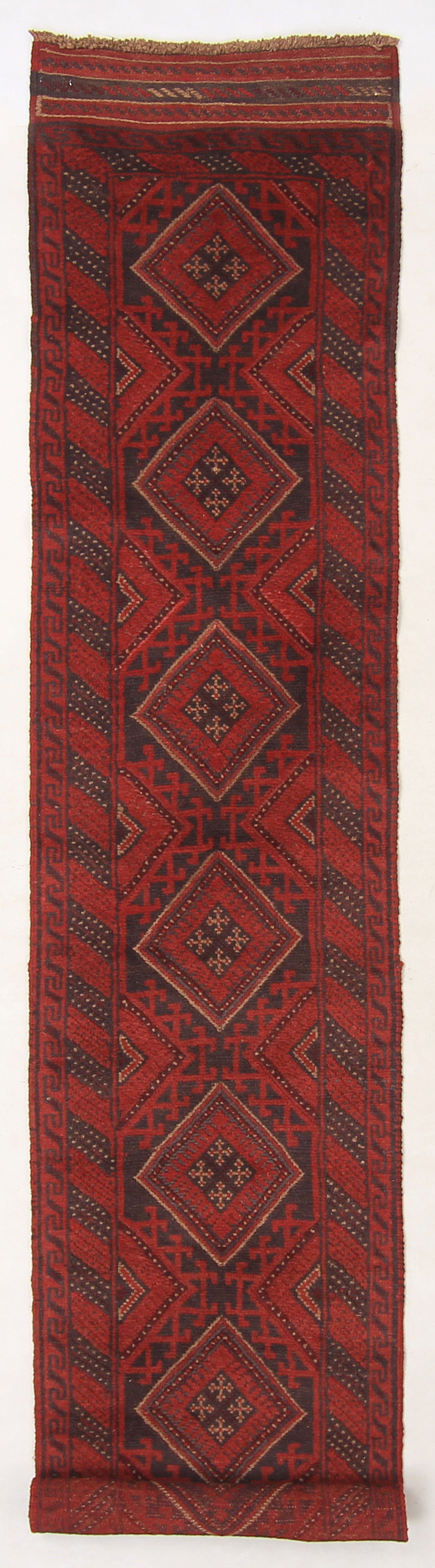 10' 6" X 2' 6" Red Handmade Mashwani Afghan Rug Runner
