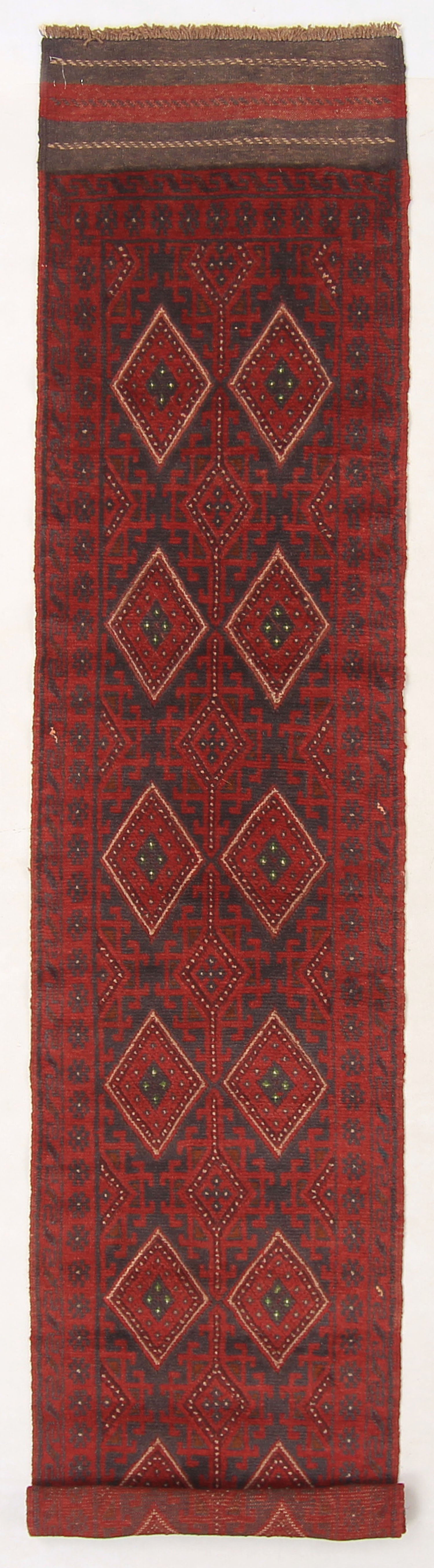 10' 6" X 2' 6" Red Handmade Mashwani Afghan Rug Runner