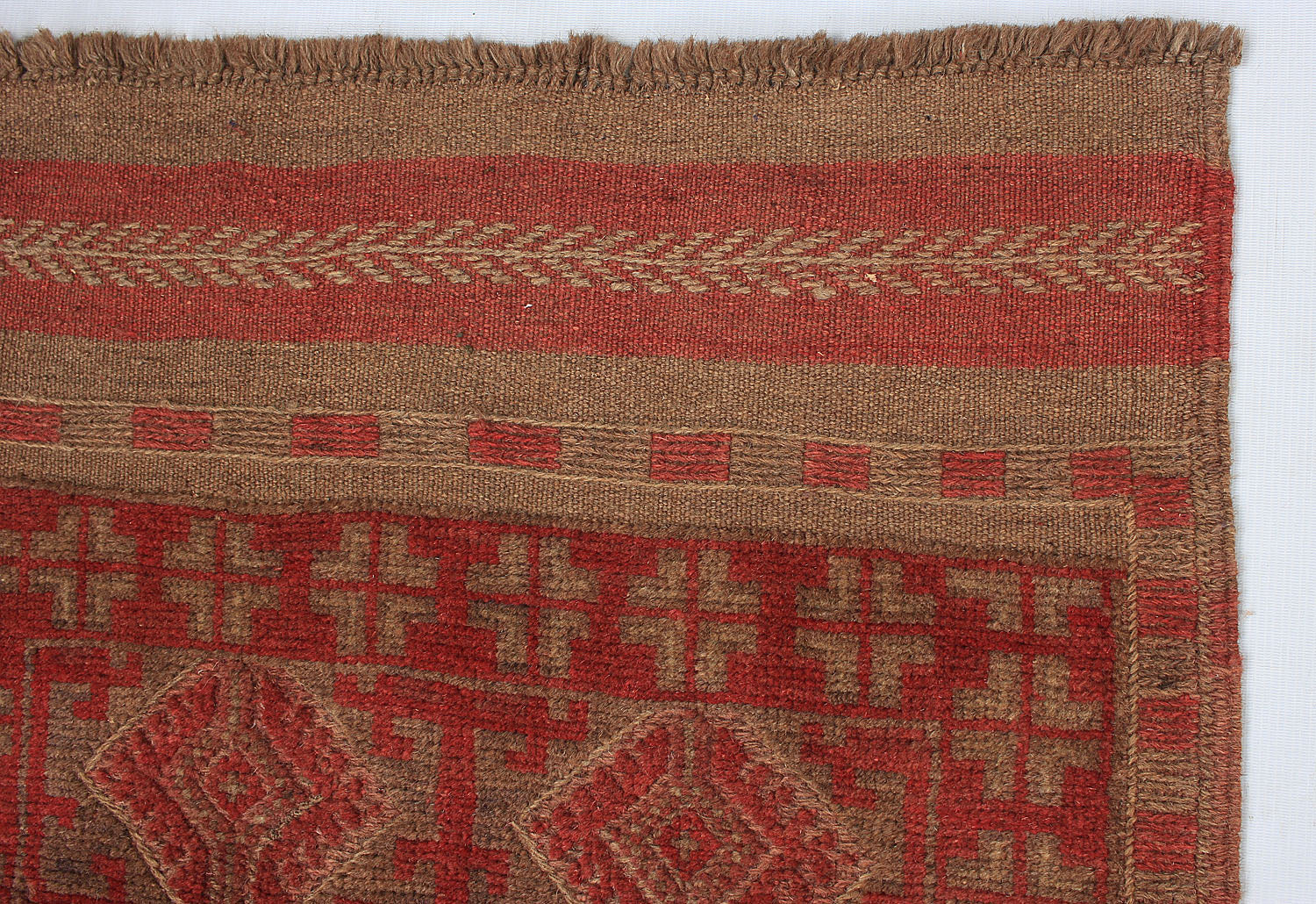 10' 6" X 2' 6" Red Handmade Mashwani Afghan Rug Runner