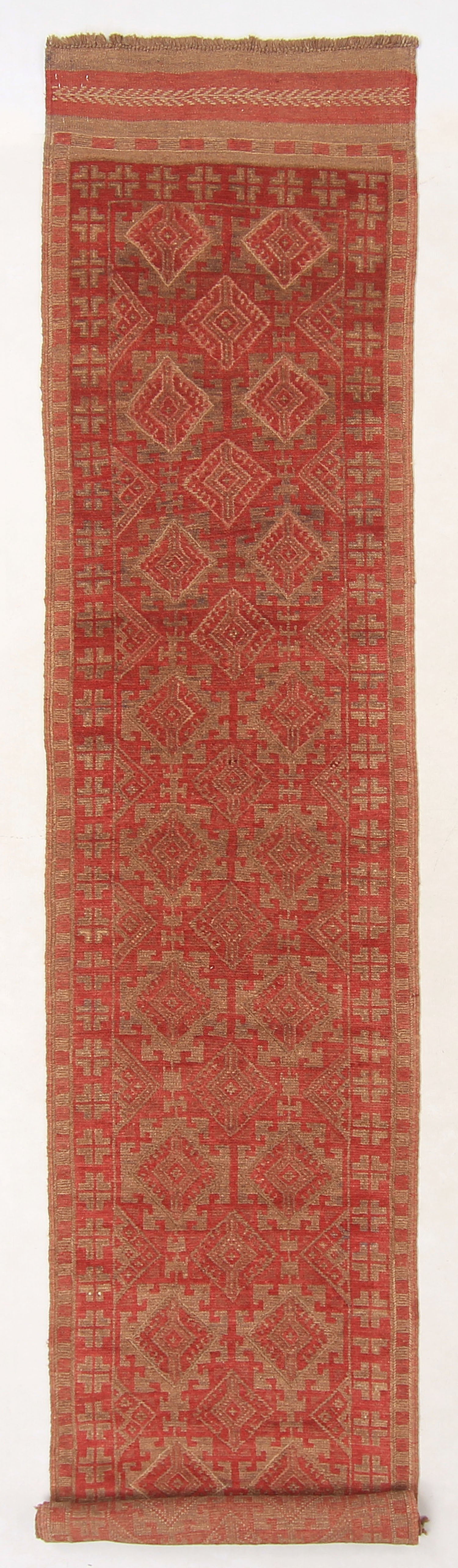 10' 6" X 2' 6" Red Handmade Mashwani Afghan Rug Runner