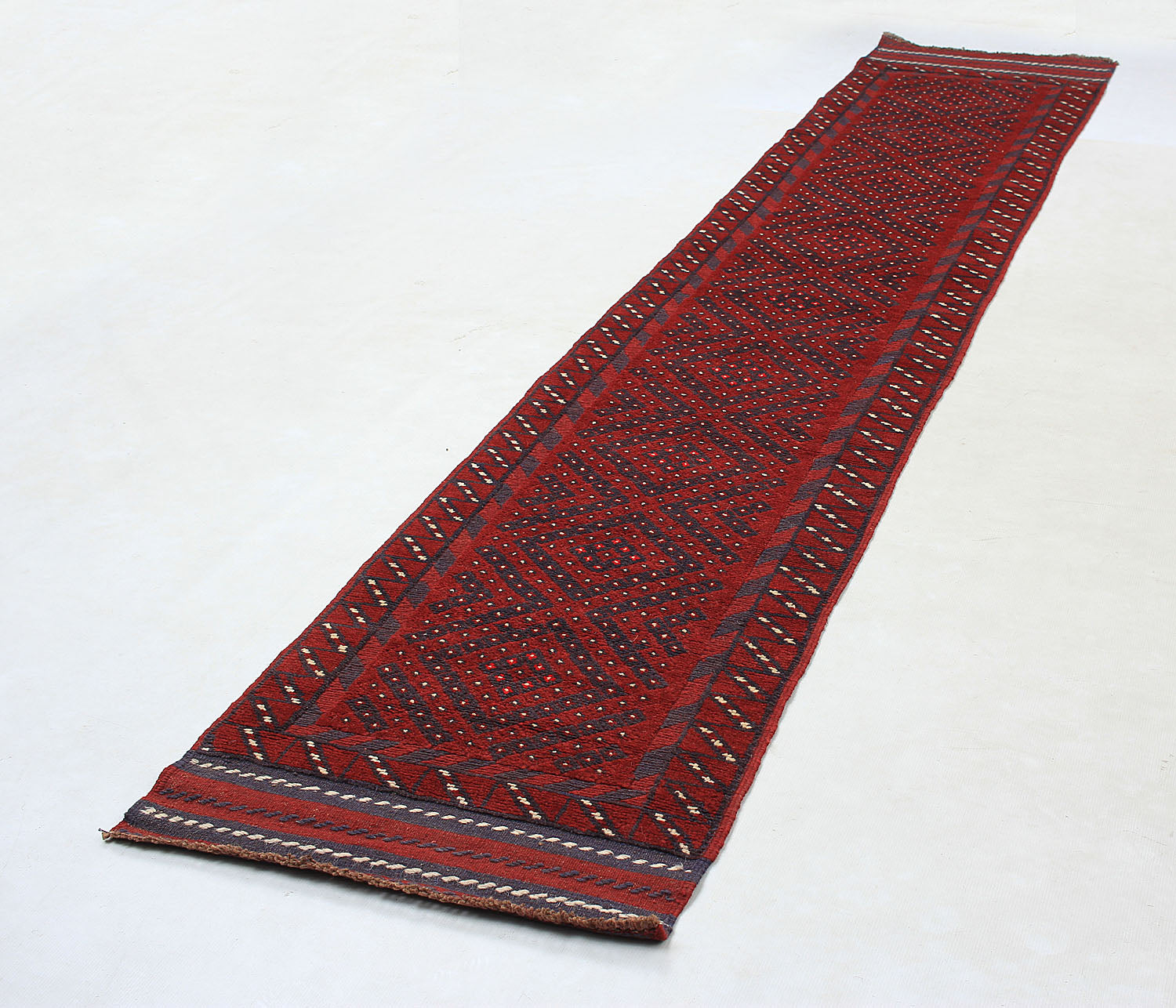 10' 6" X 2' 6" Red Handmade Mashwani Afghan Rug Runner