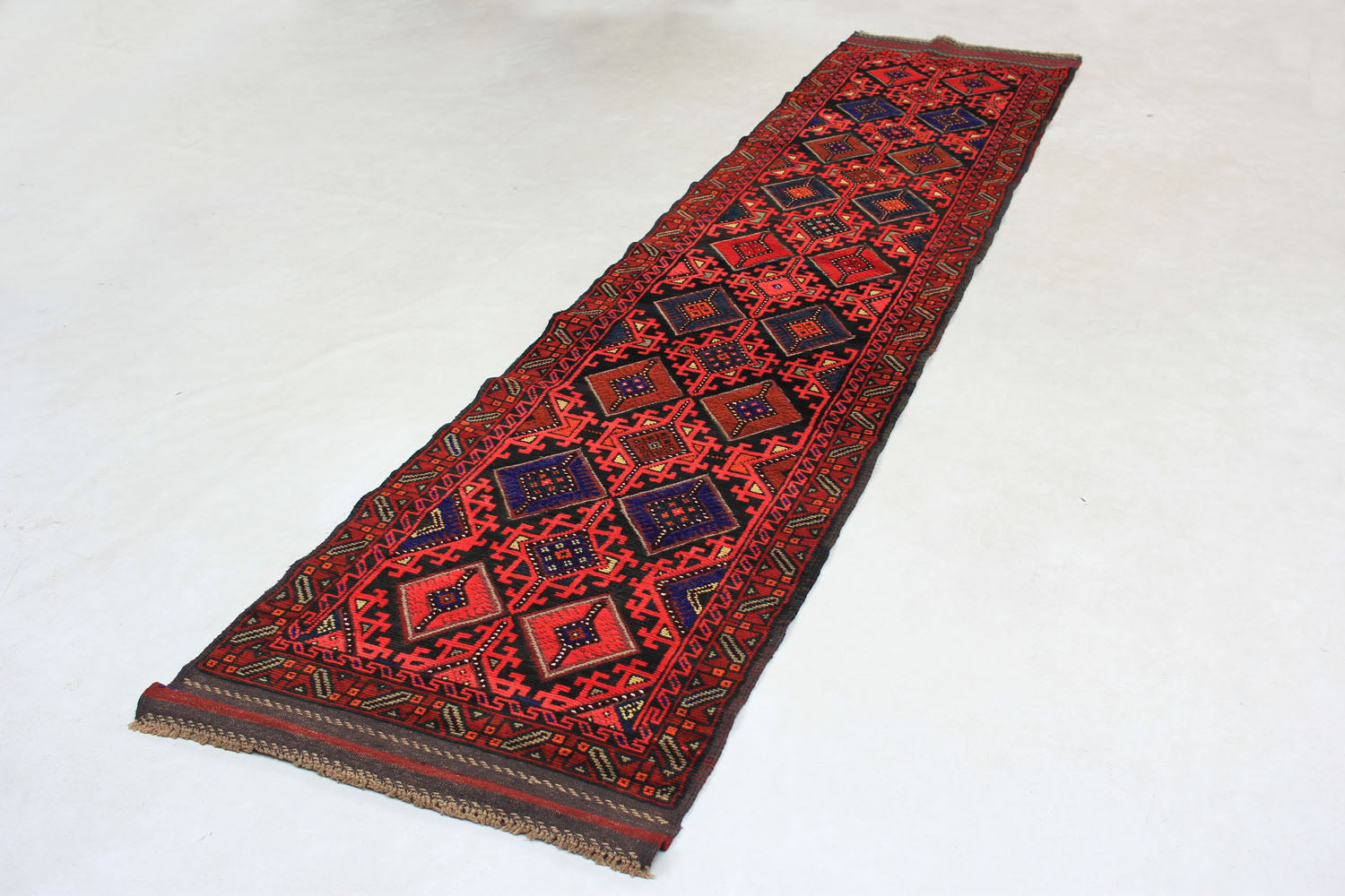 10' 6" X 2' 6" Red Handmade Mashwani Afghan Rug Runner
