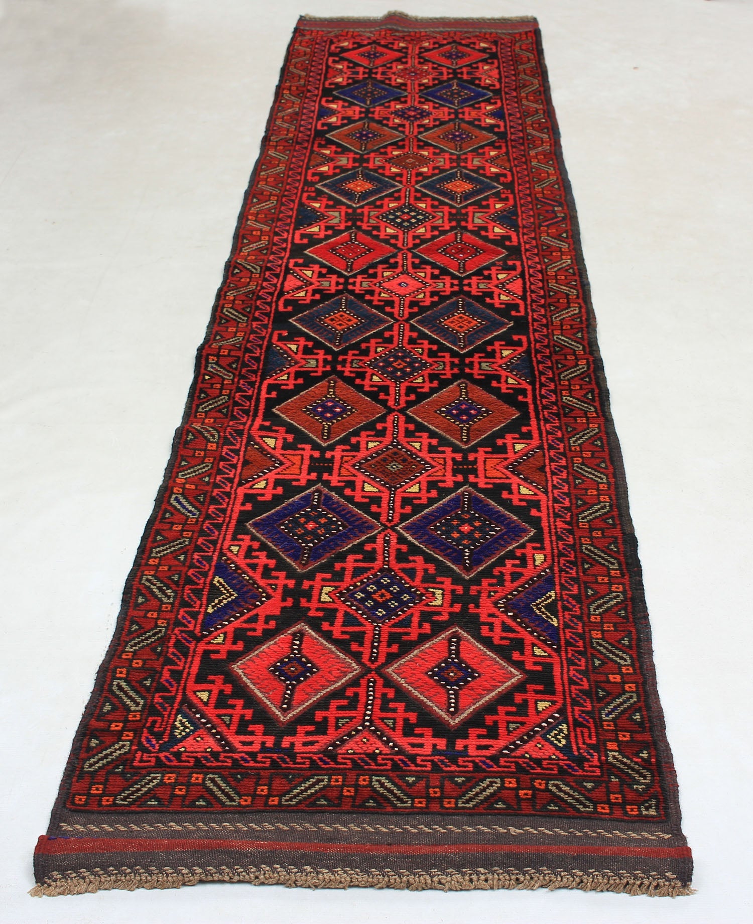 10' 6" X 2' 6" Red Handmade Mashwani Afghan Rug Runner