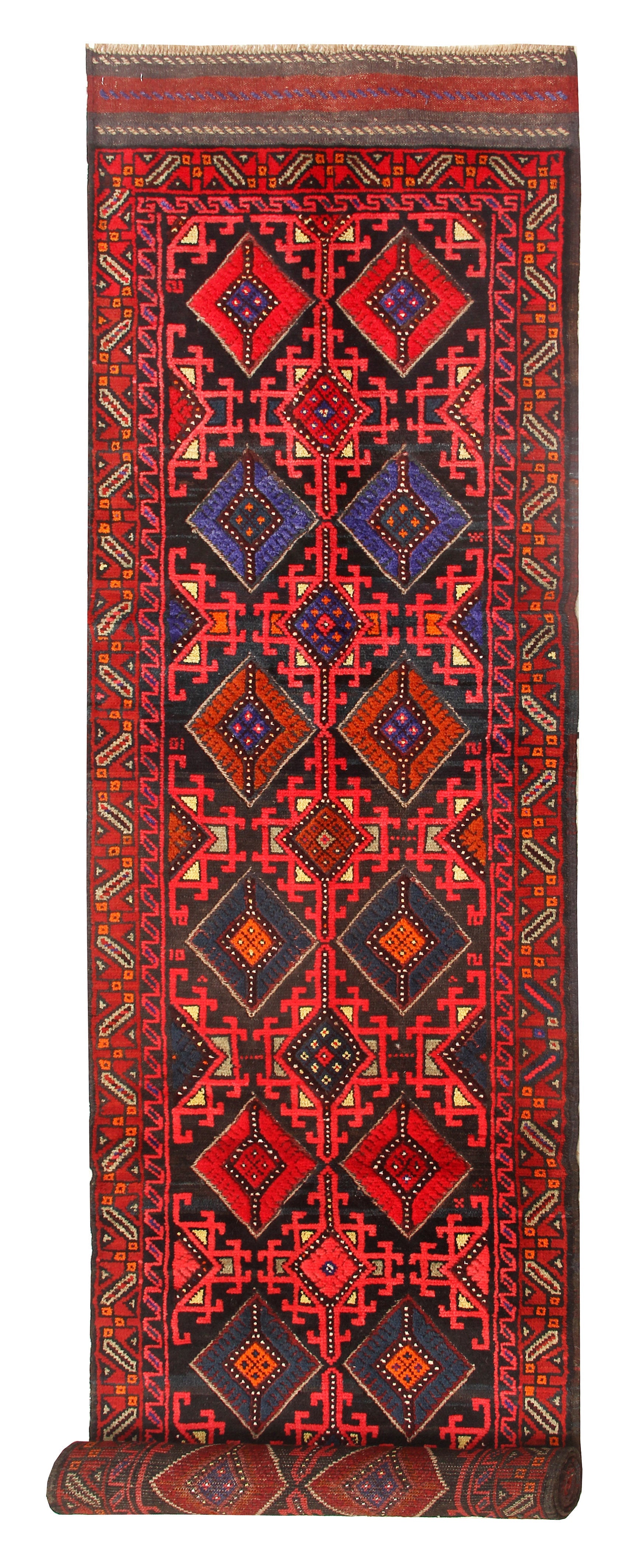 10' 6" X 2' 6" Red Handmade Mashwani Afghan Rug Runner