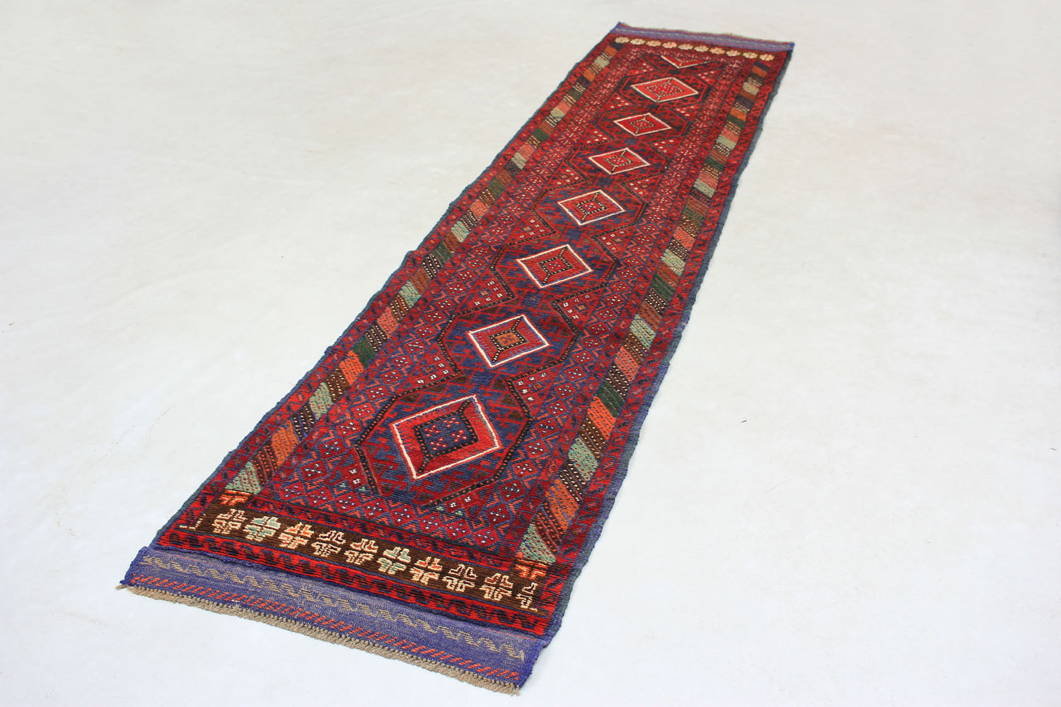 10' 6" X 2' 6" Red Handmade Mashwani Afghan Rug Runner