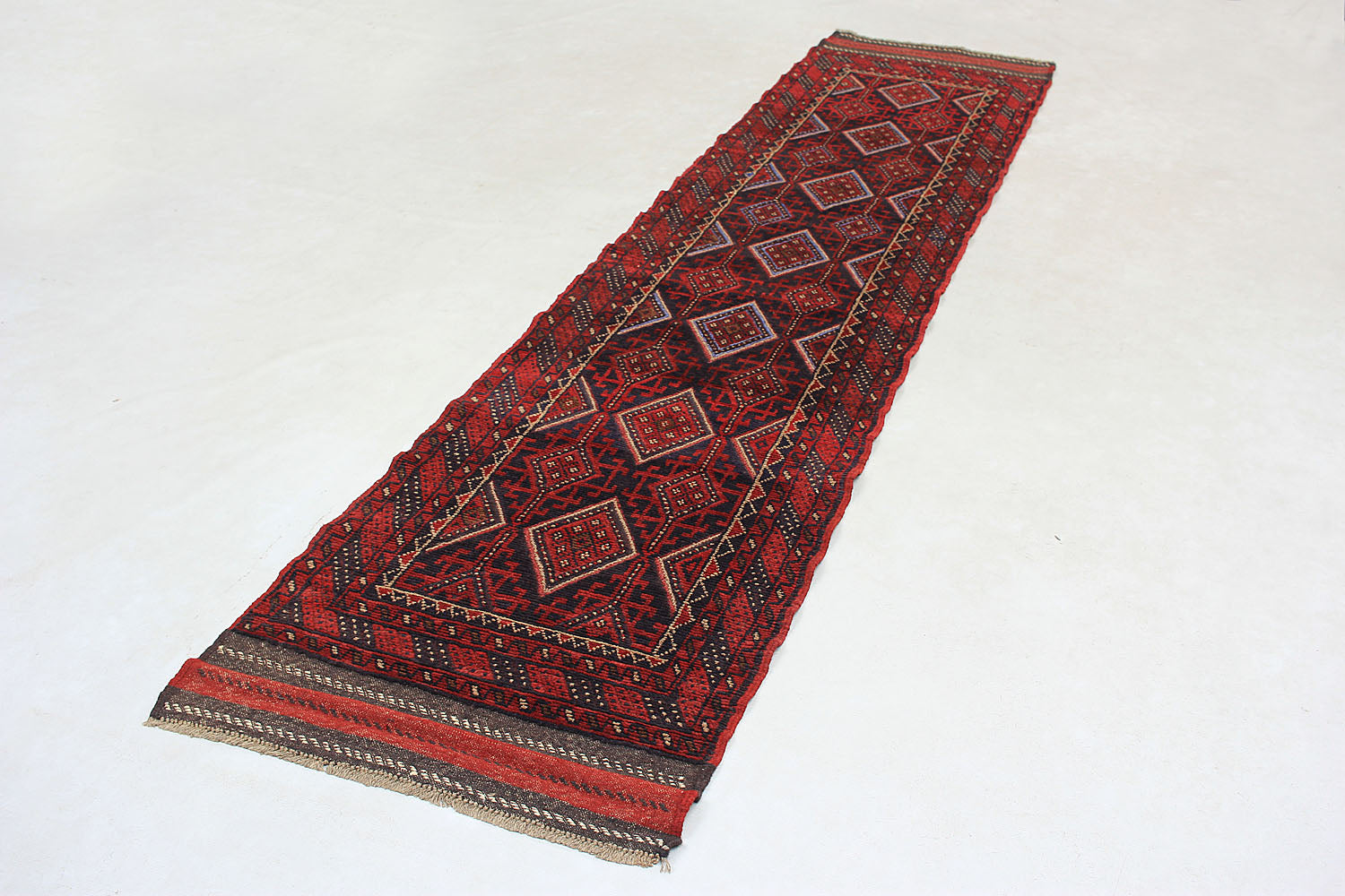 10' 6" X 2' 6" Red Handmade Mashwani Afghan Rug Runner