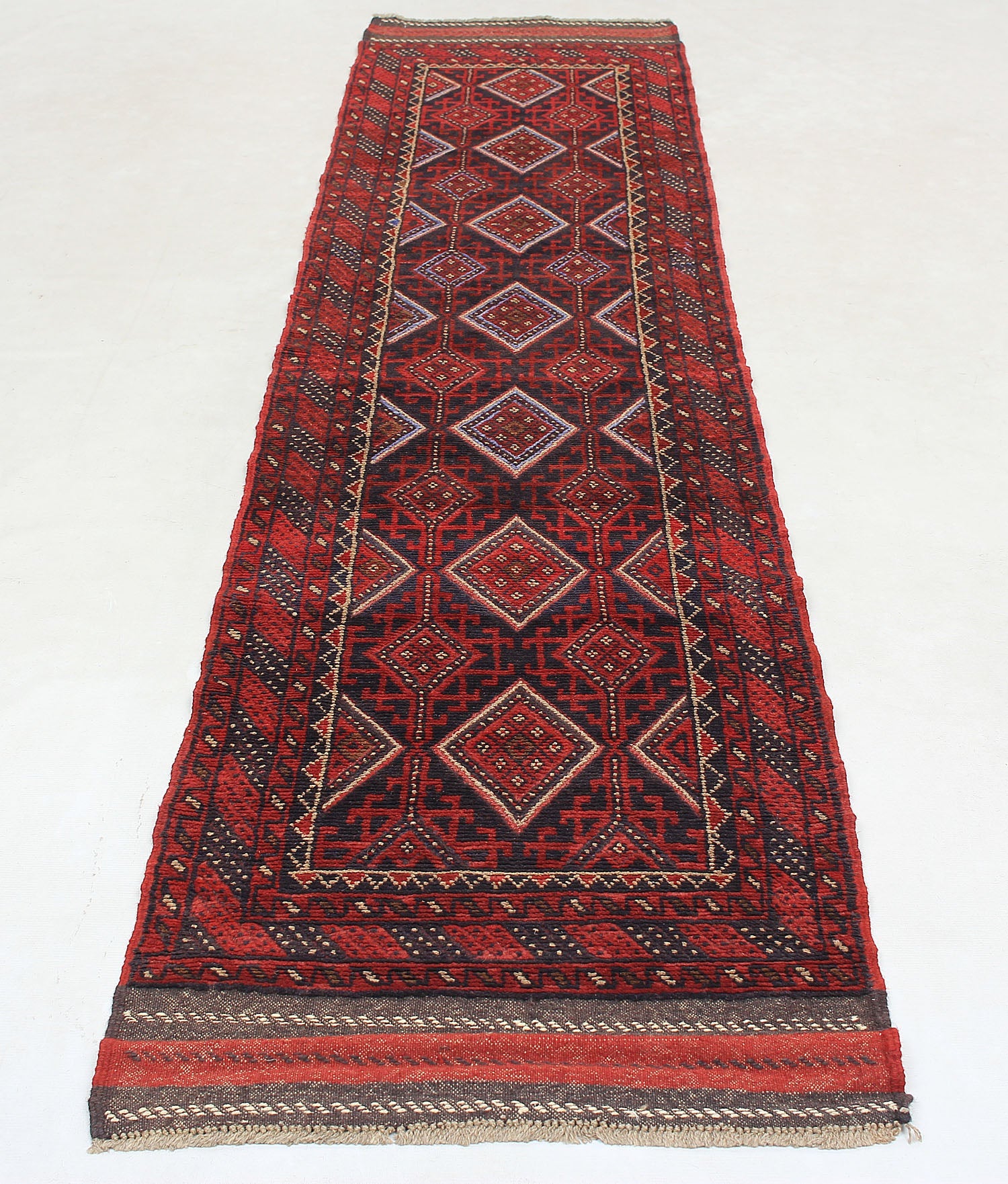 10' 6" X 2' 6" Red Handmade Mashwani Afghan Rug Runner