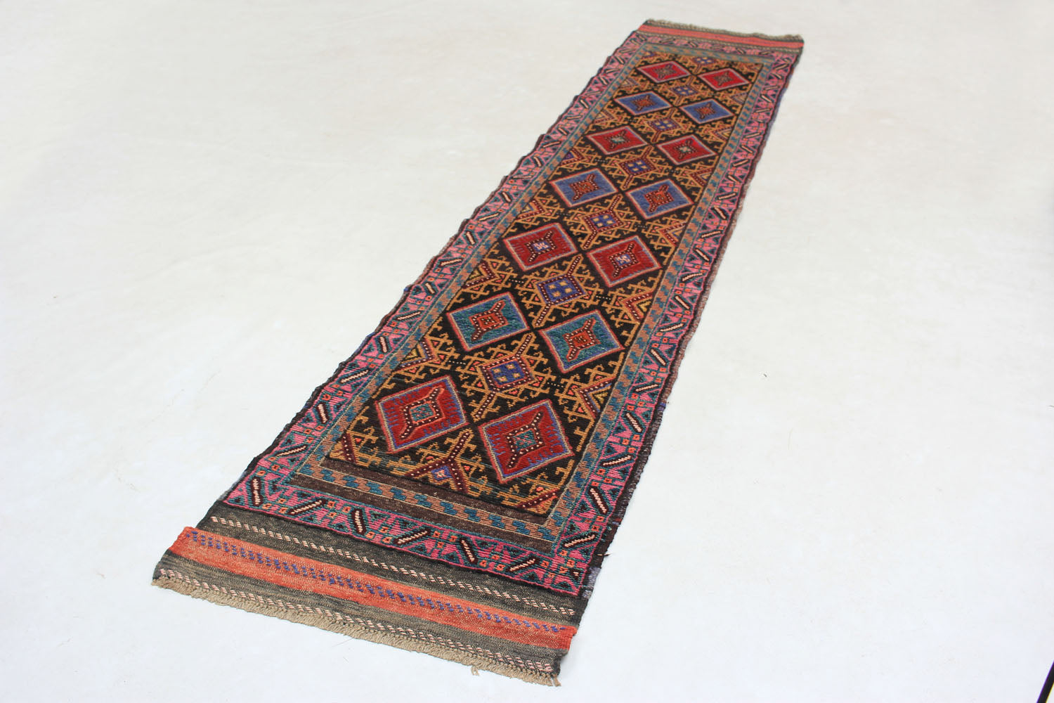 10' 6" X 2' 6" Red Handmade Mashwani Afghan Rug Runner