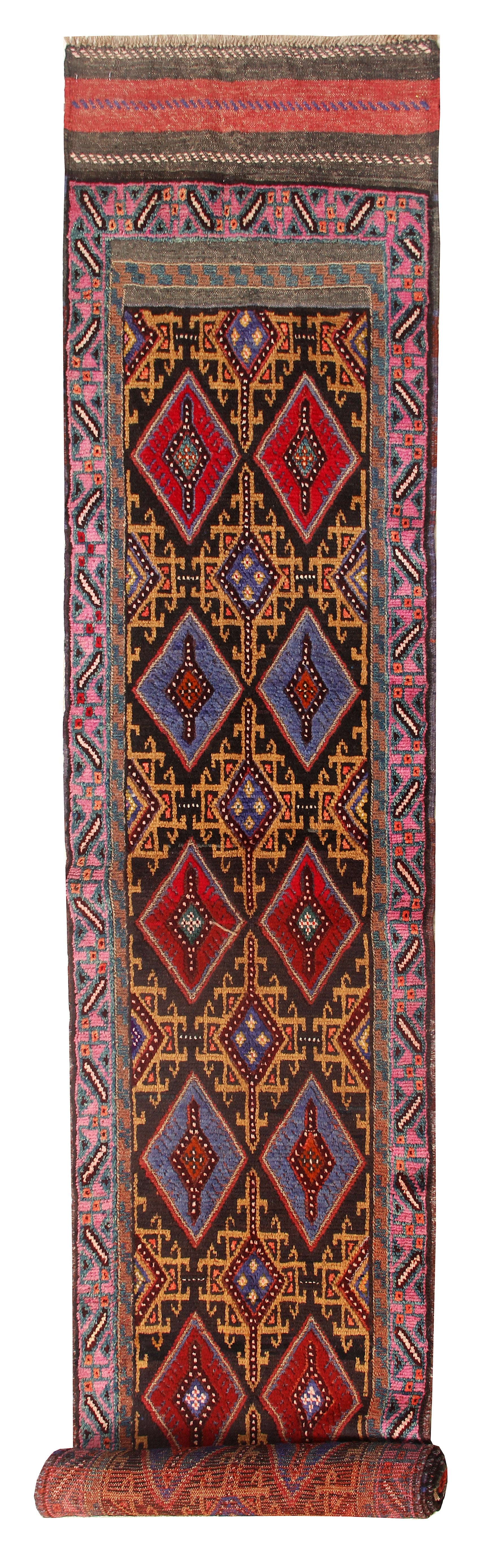 10' 6" X 2' 6" Red Handmade Mashwani Afghan Rug Runner