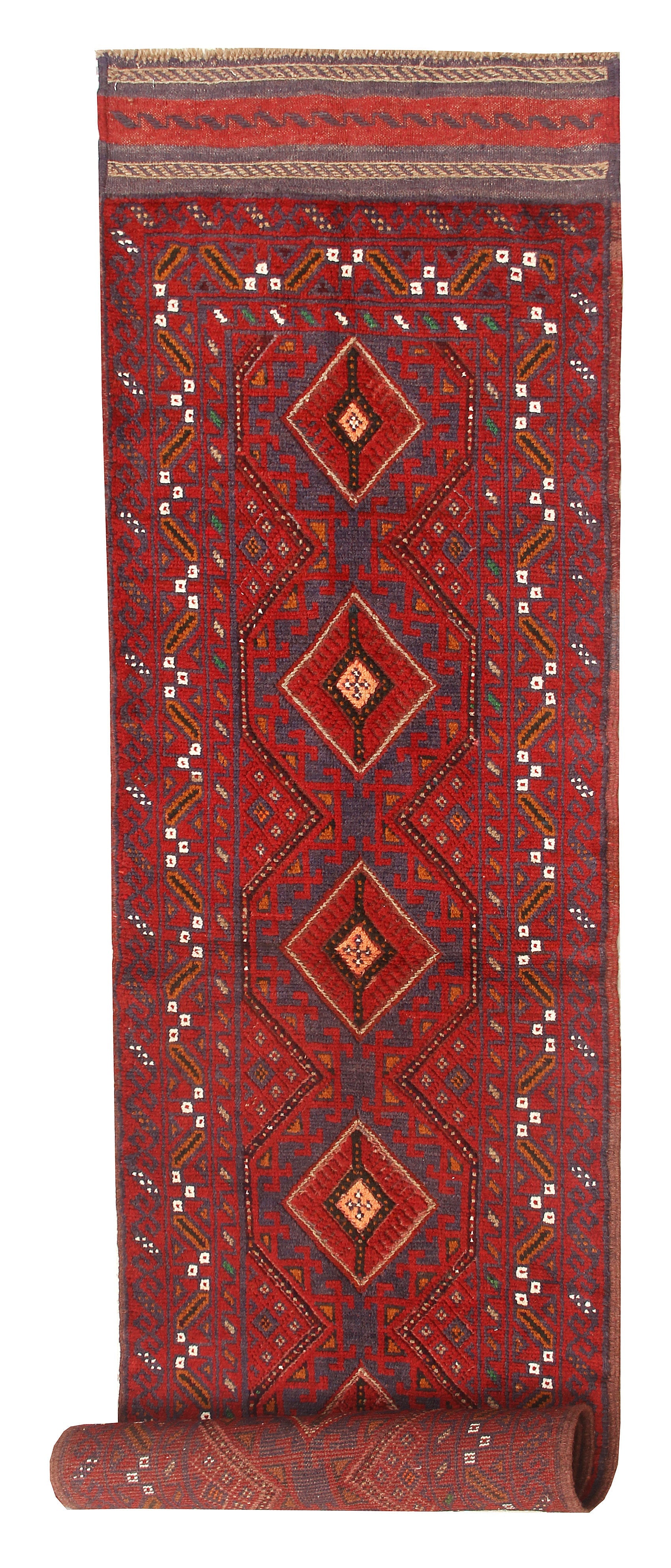 10' 6" X 2' 6" Red Handmade Mashwani Afghan Rug Runner
