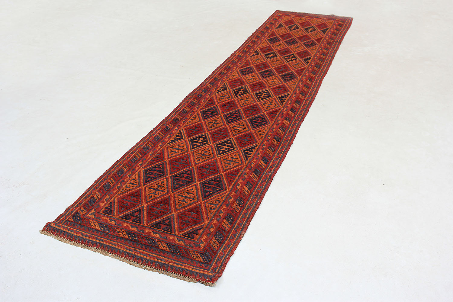10' 6" X 2' 6" Red Handmade Mashwani Afghan Rug Runner