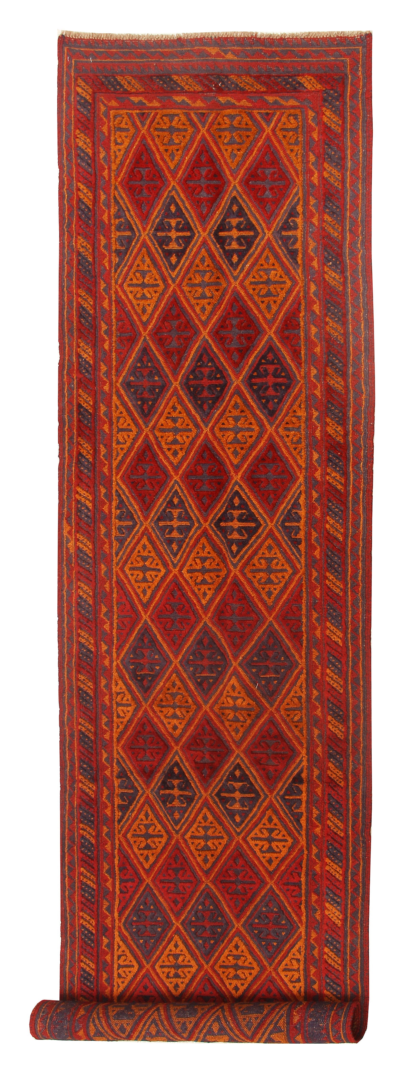10' 6" X 2' 6" Red Handmade Mashwani Afghan Rug Runner