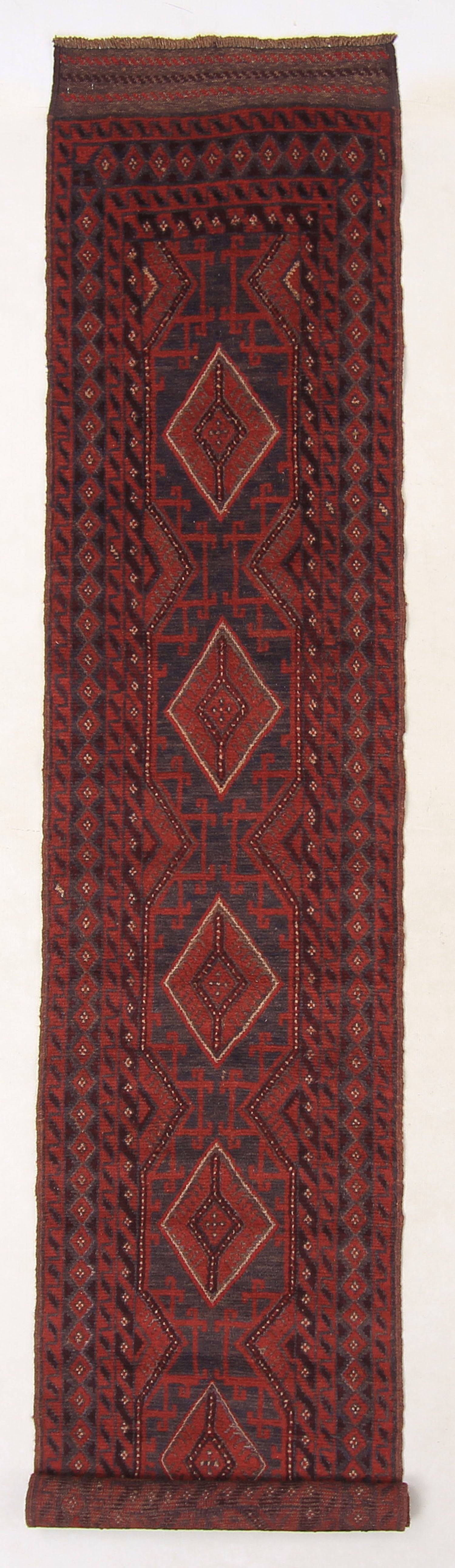 10' 6" X 2' 6" Red Handmade Mashwani Afghan Rug Runner