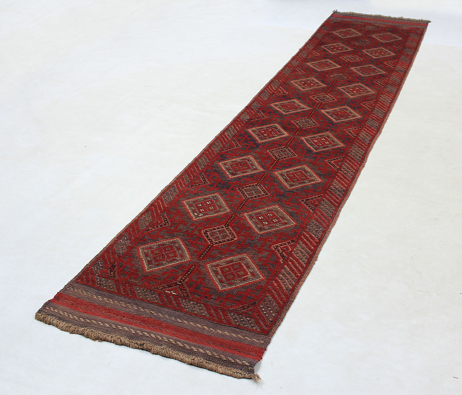 2' 6" X 9' Red Handmade Mashwani Afghan Rug Runner