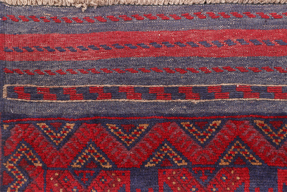 10' 6" X 2' 6" Red Handmade Mashwani Afghan Rug Runner