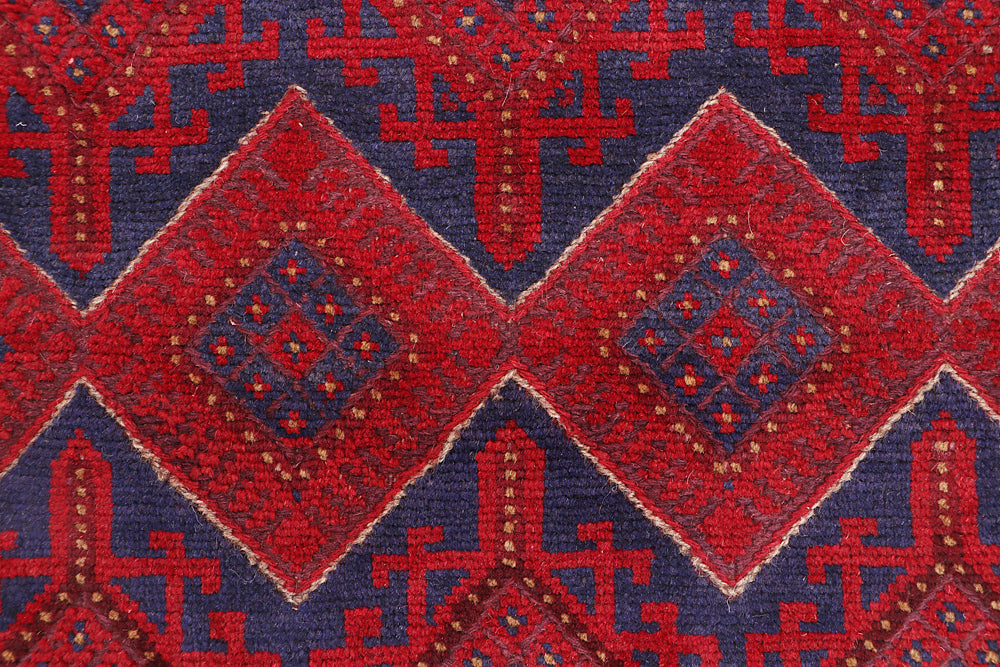 10' 6" X 2' 6" Red Handmade Mashwani Afghan Rug Runner