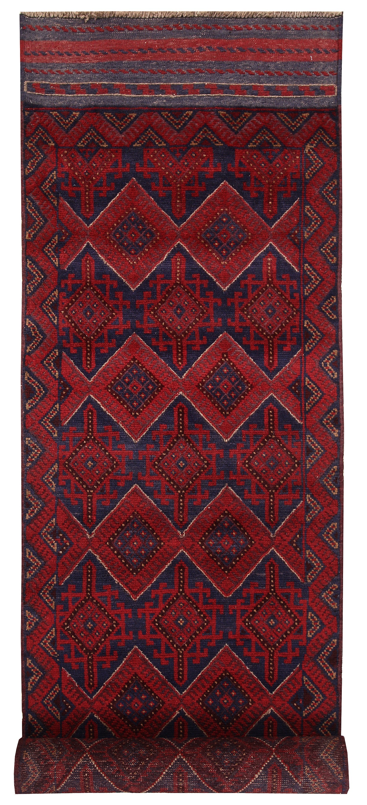 10' 6" X 2' 6" Red Handmade Mashwani Afghan Rug Runner