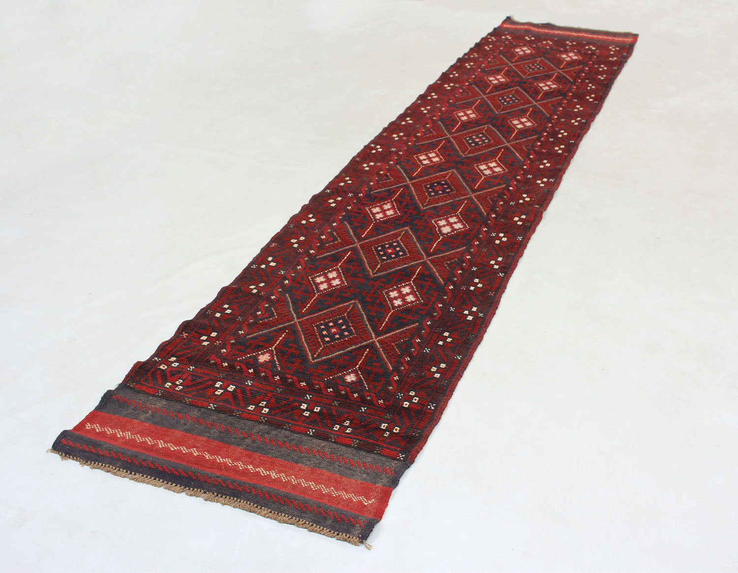 10' 6" X 2' 6" Red Handmade Mashwani Afghan Rug Runner