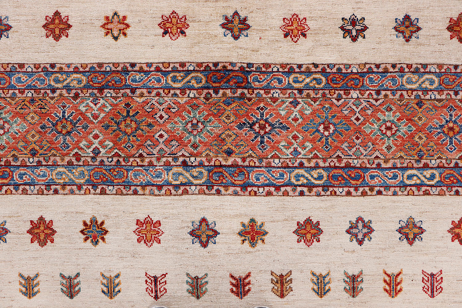 Khurjeen Persian Hand Knotted Wool Rug Ivory 9' x 12'