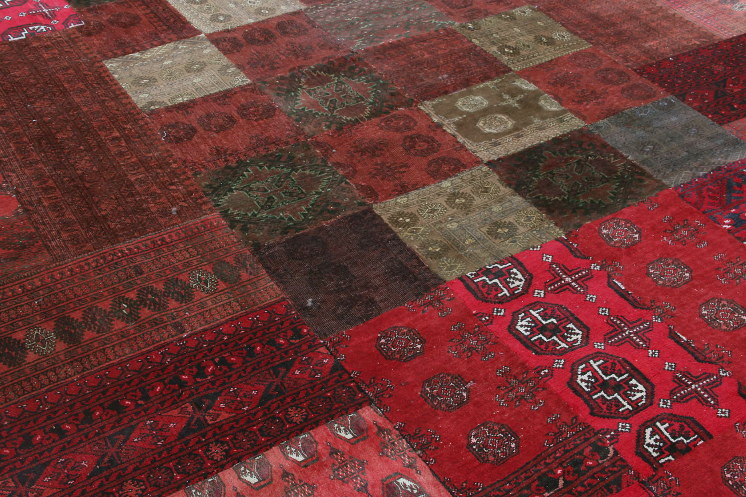 10' X 13' Red Handmade Patch Work Afghan Rug Rectangular