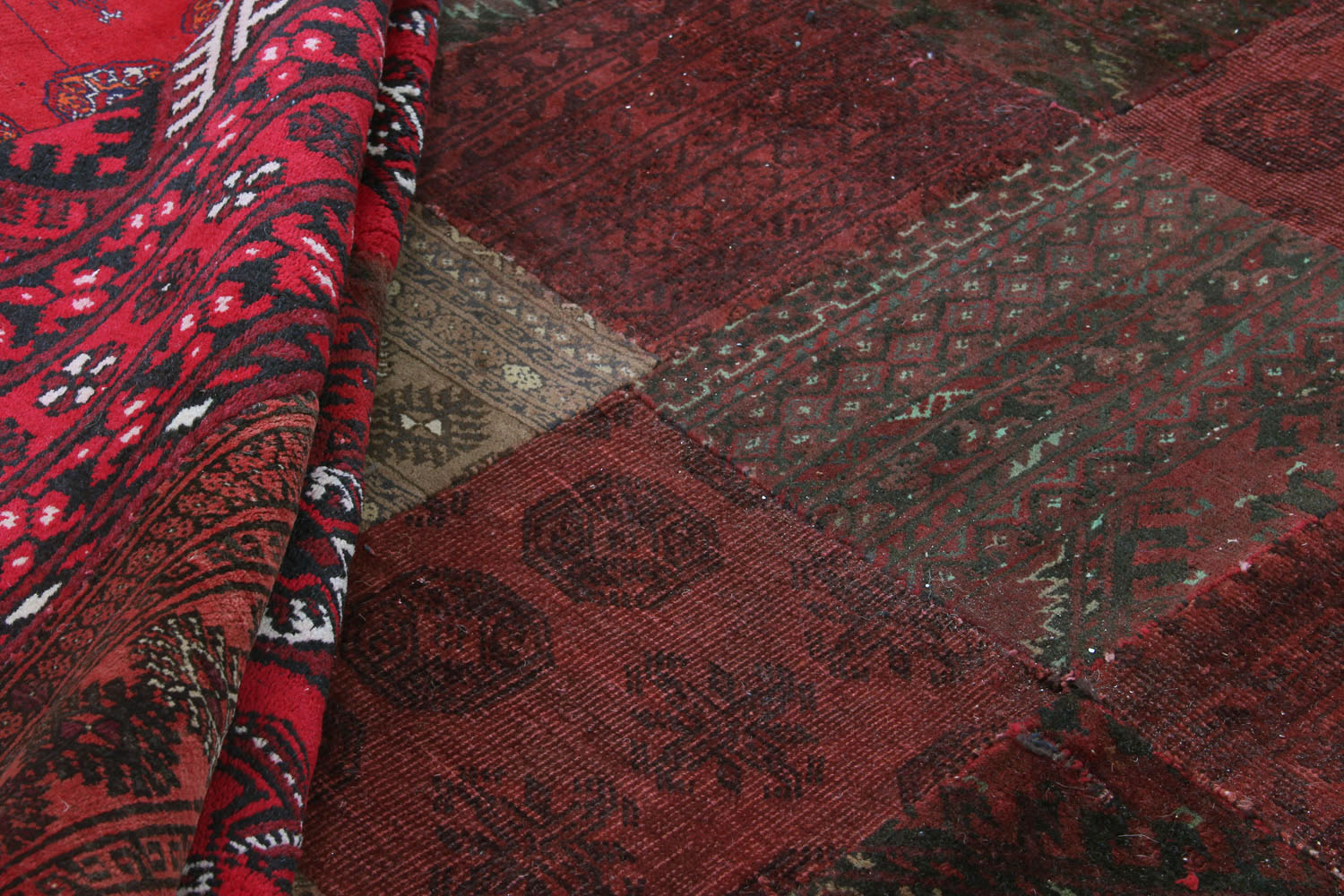 10' X 13' Red Handmade Patch Work Afghan Rug Rectangular