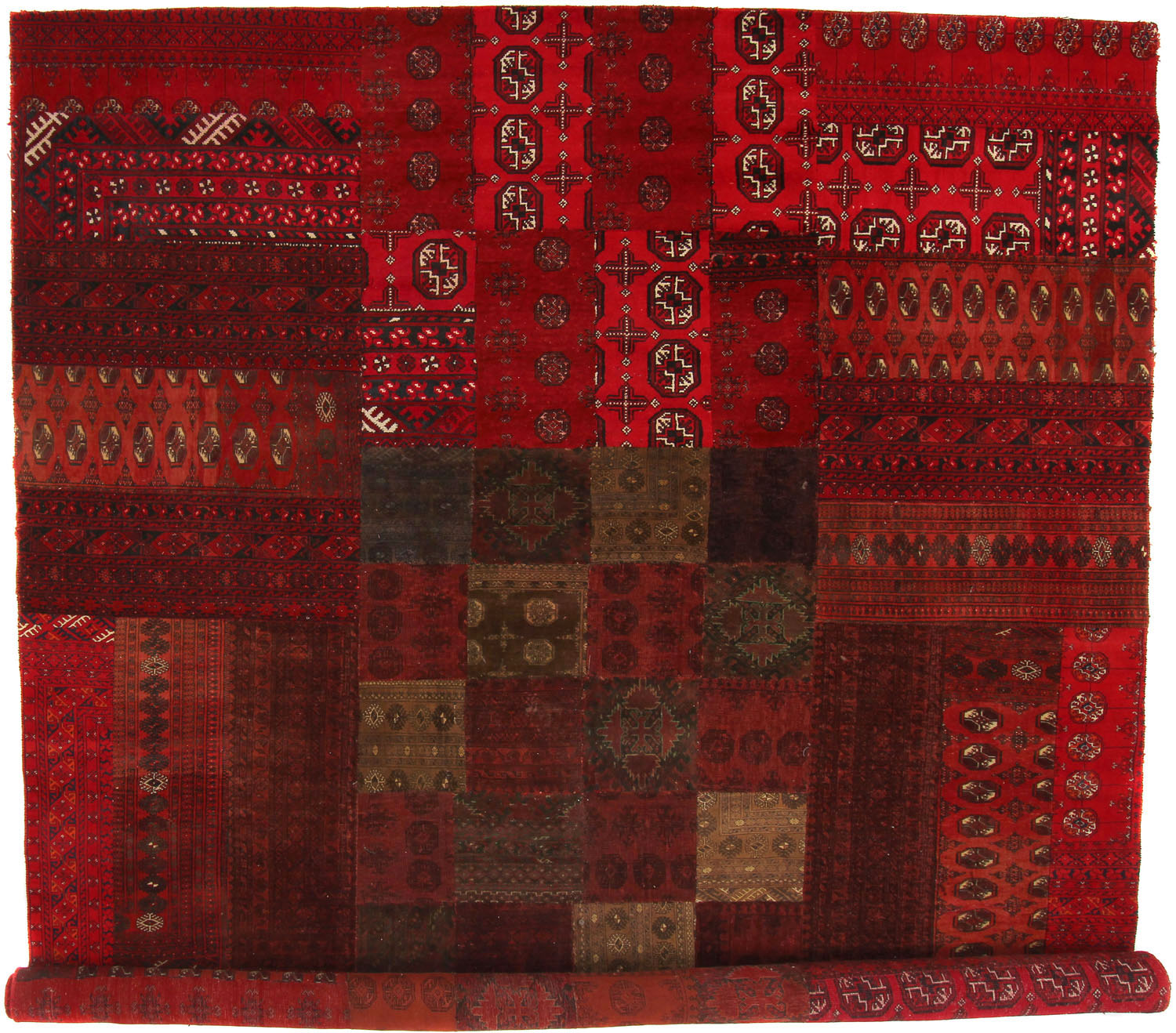 10' X 13' Red Handmade Patch Work Afghan Rug Rectangular